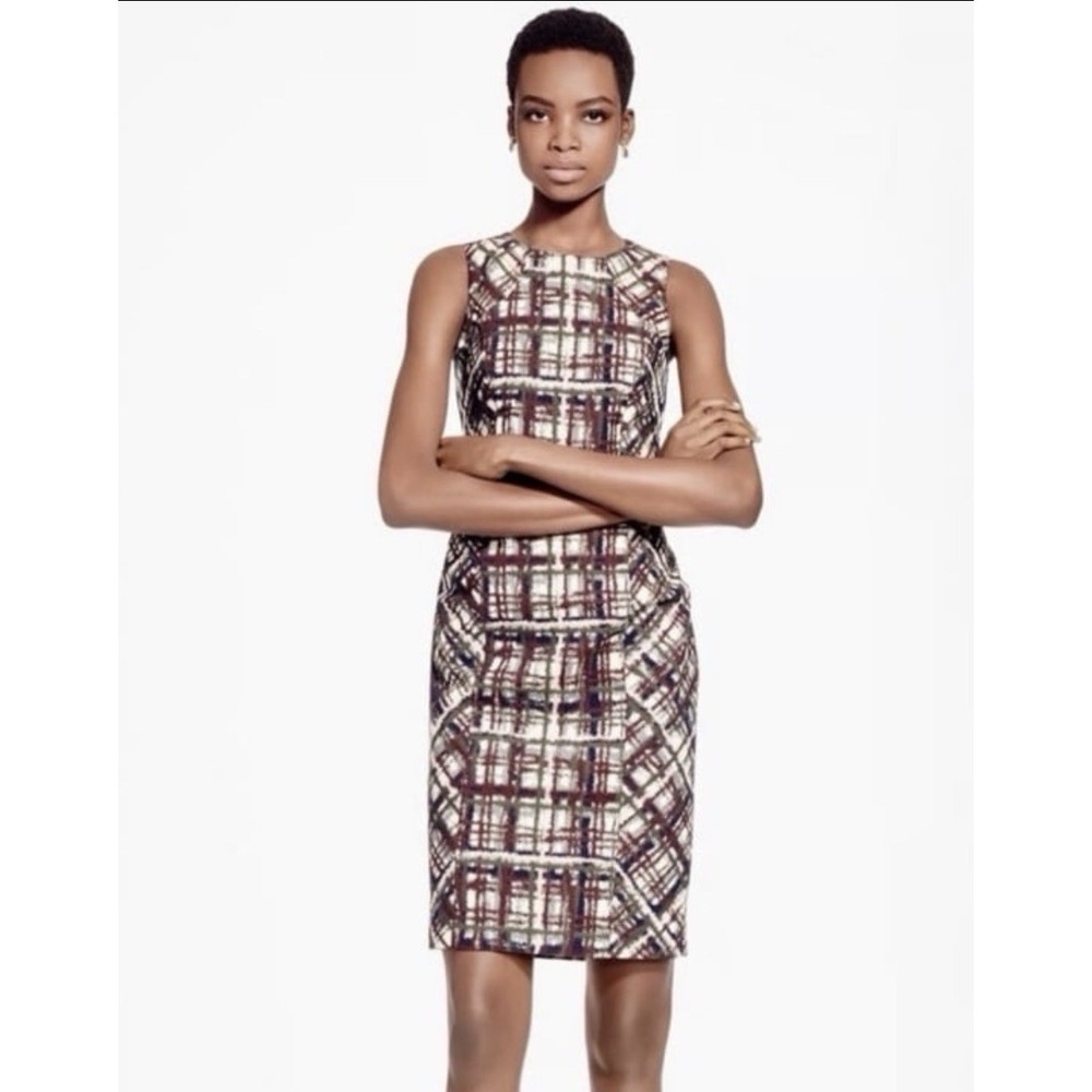 Brooks Brothers Women's Jacquard Plaid‎ Print Sheath Dress Italian Size 12P $498